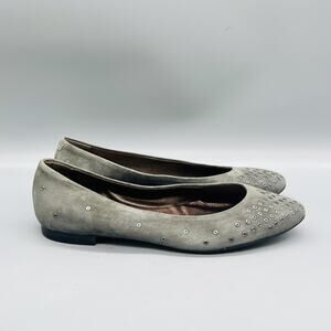 AGL Shoes Womens 7.5 Gray Suede Studded Ballet Flats Slip On Comfort Almond Toe